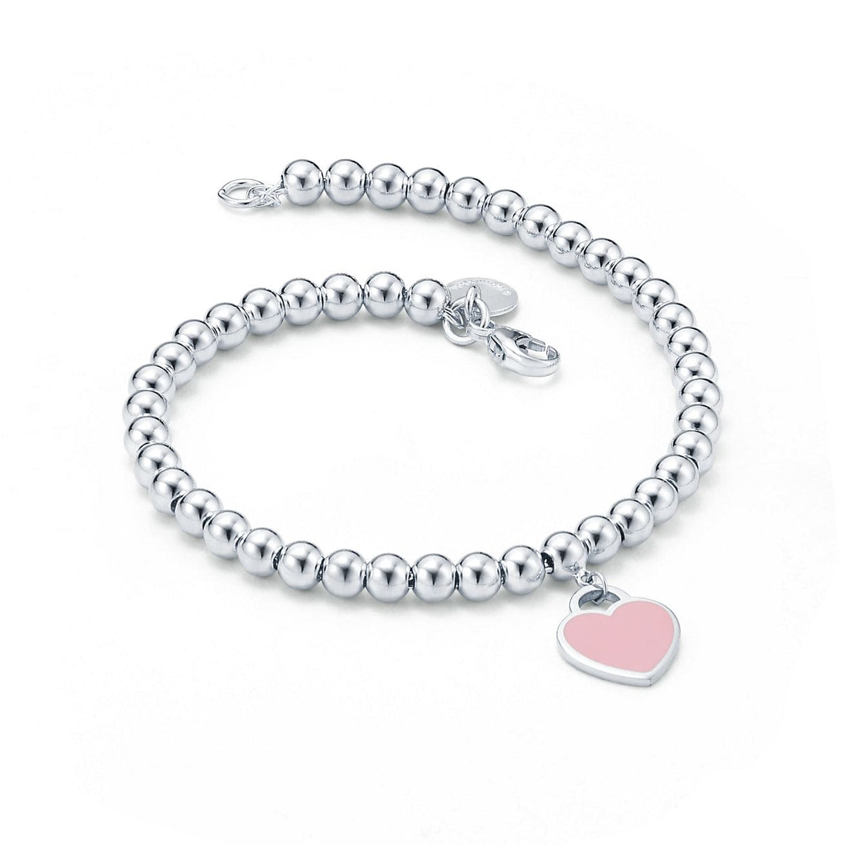 Return to Tiffany Pink Heart Tag Bead Bracelet - 18K White Gold