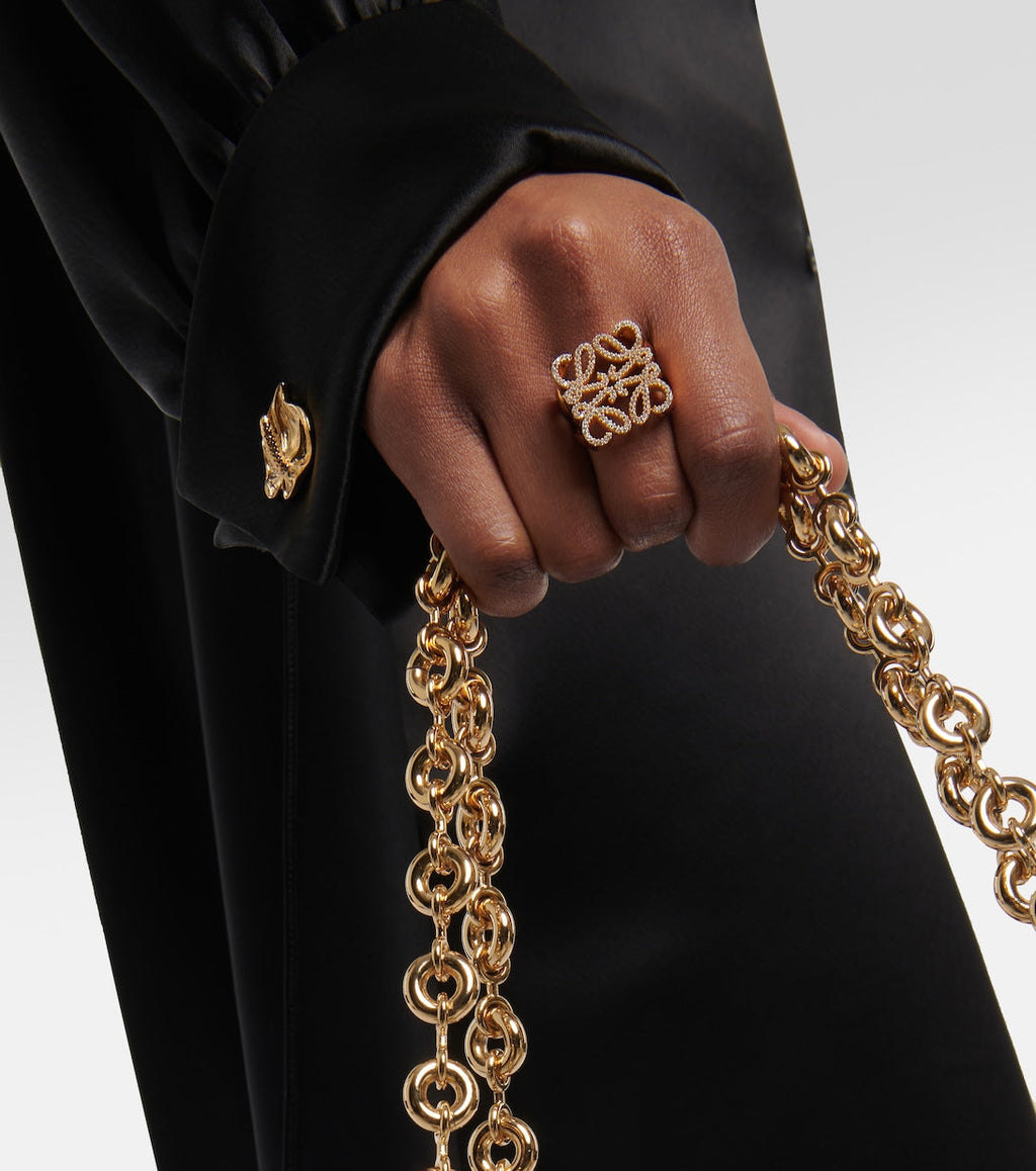 LOEWE Anagram Crystal Ring - 18K Yellow Gold