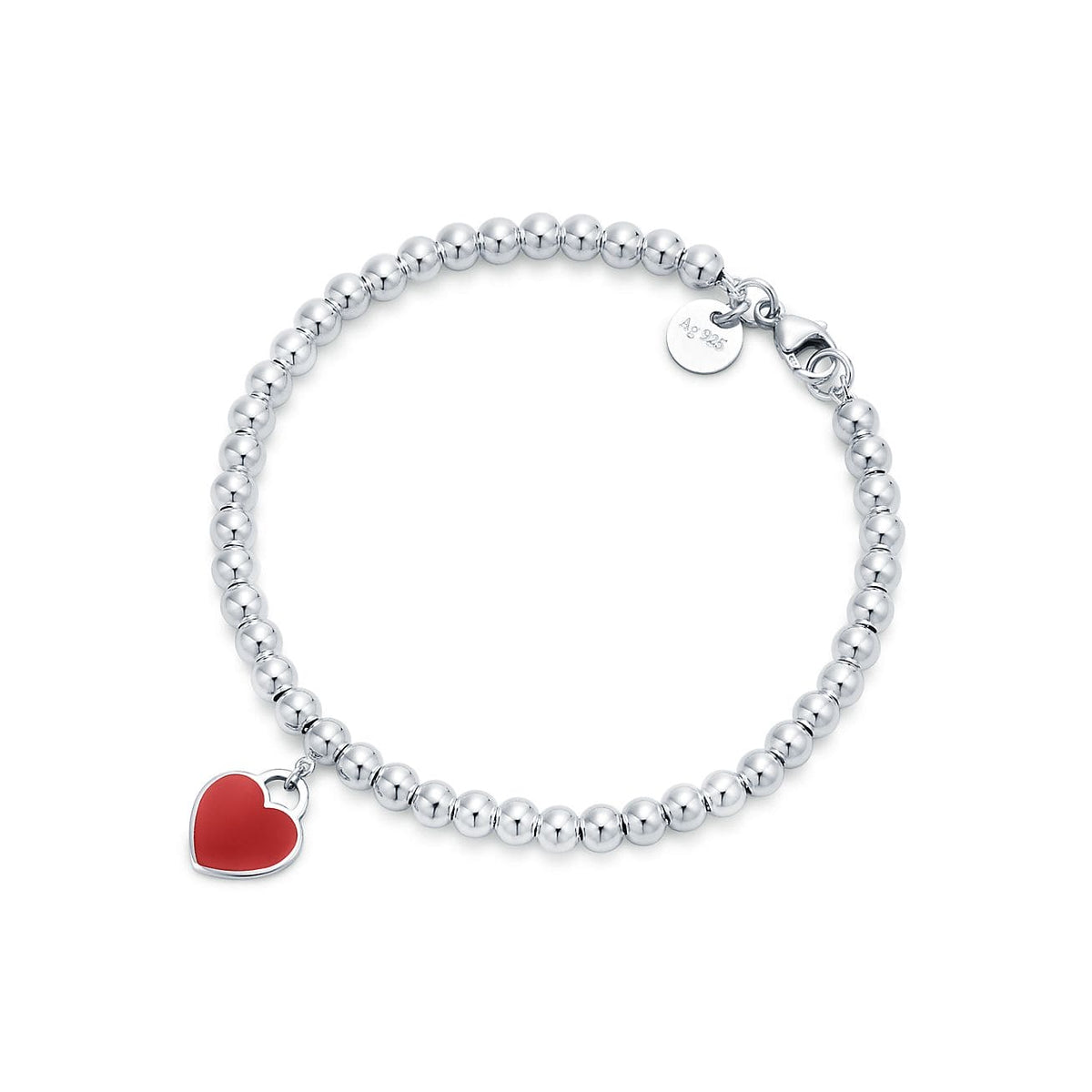 Return to Tiffany Red Heart Tag Bead Bracelet - 18K White Gold