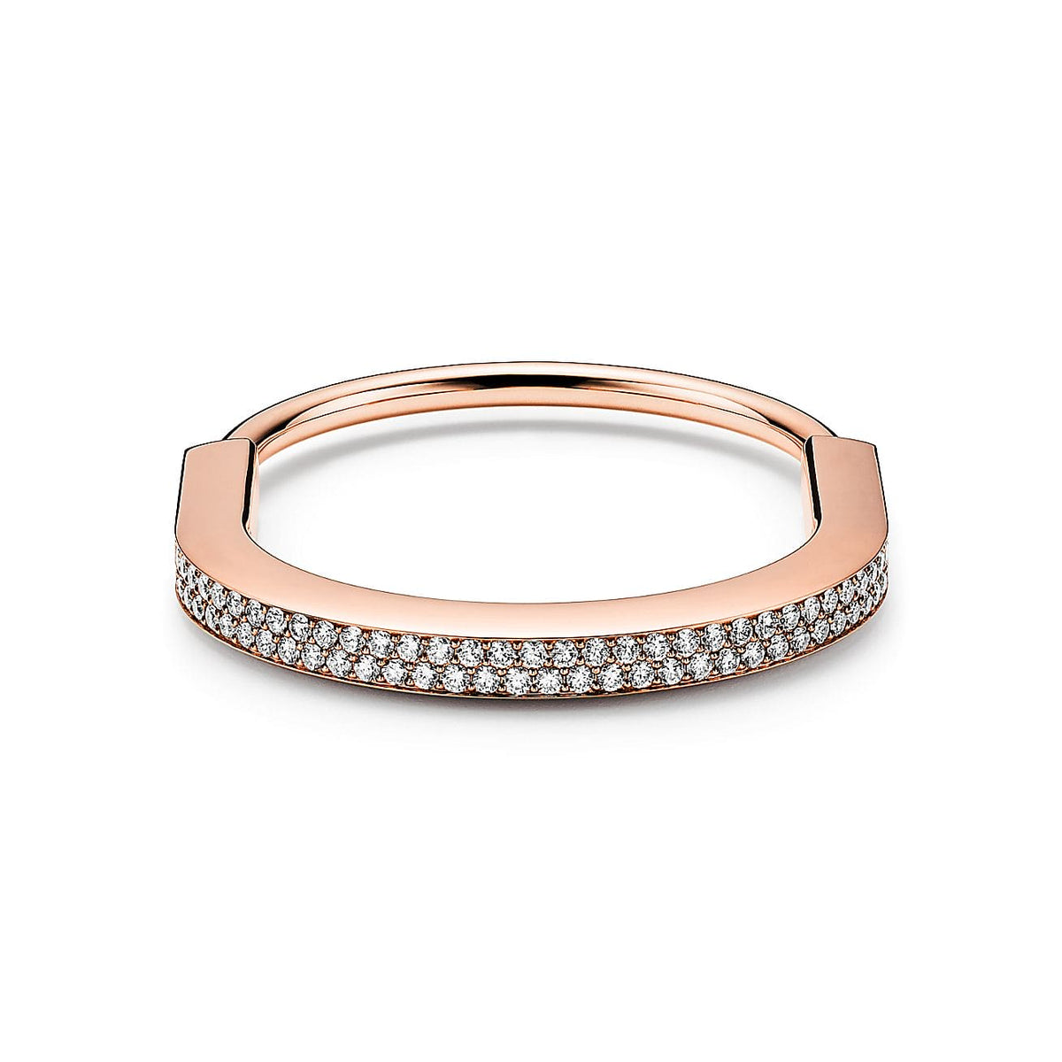 Tiffany Lock Bangle Full Pave Diamond Bracelet - 18K Gold