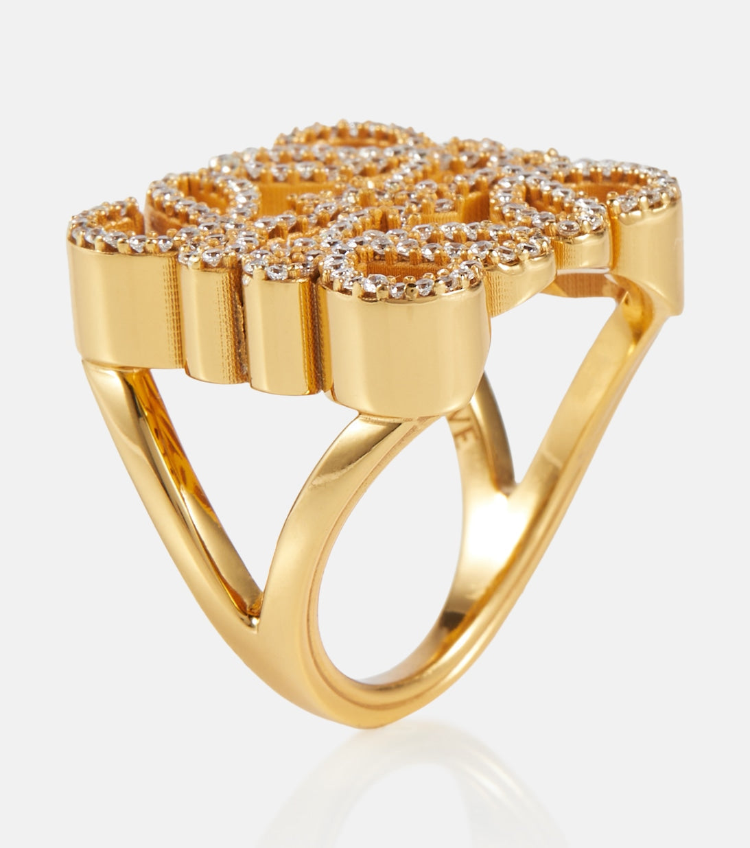 LOEWE Anagram Crystal Ring - 18K Yellow Gold