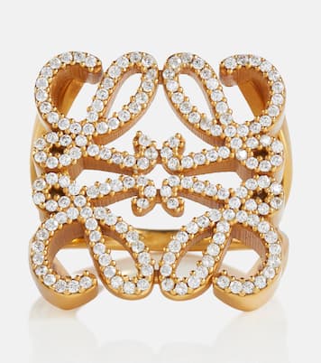 LOEWE Anagram Crystal Ring - 18K Yellow Gold
