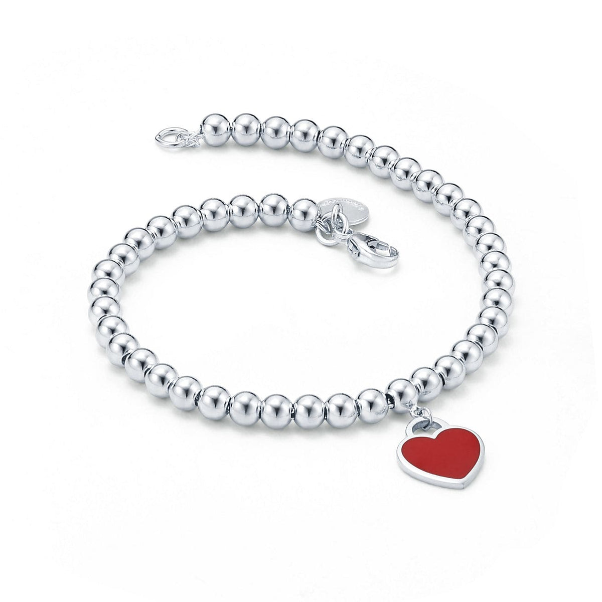 Return to Tiffany Red Heart Tag Bead Bracelet - 18K White Gold
