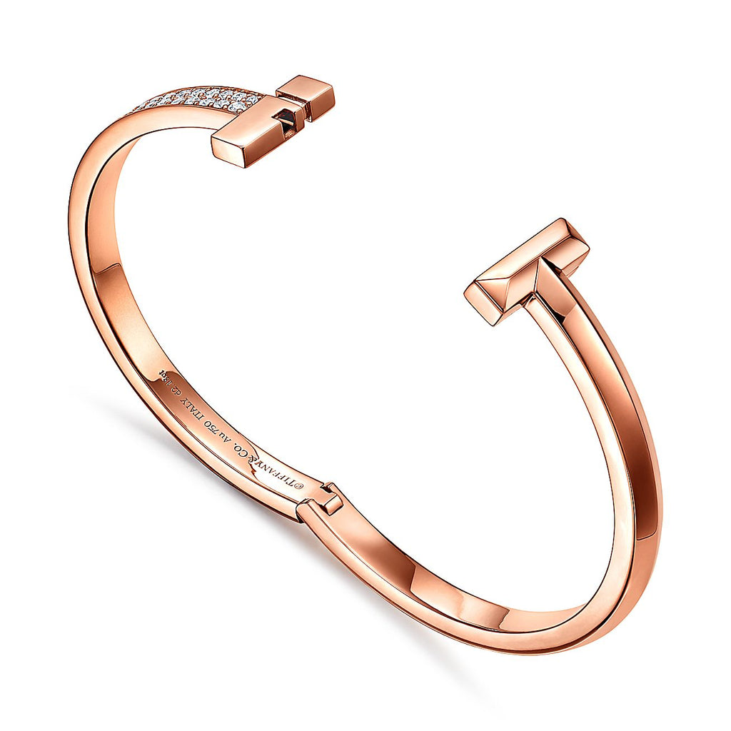 T1 Wide Moissanite Hinged Bracelet - 18K Gold