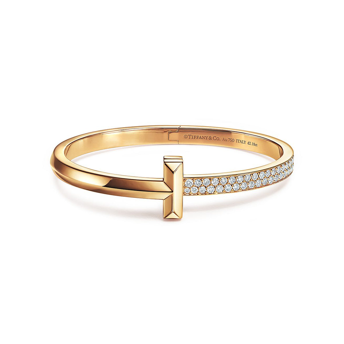 T1 Wide Moissanite Hinged Bracelet - 18K Gold