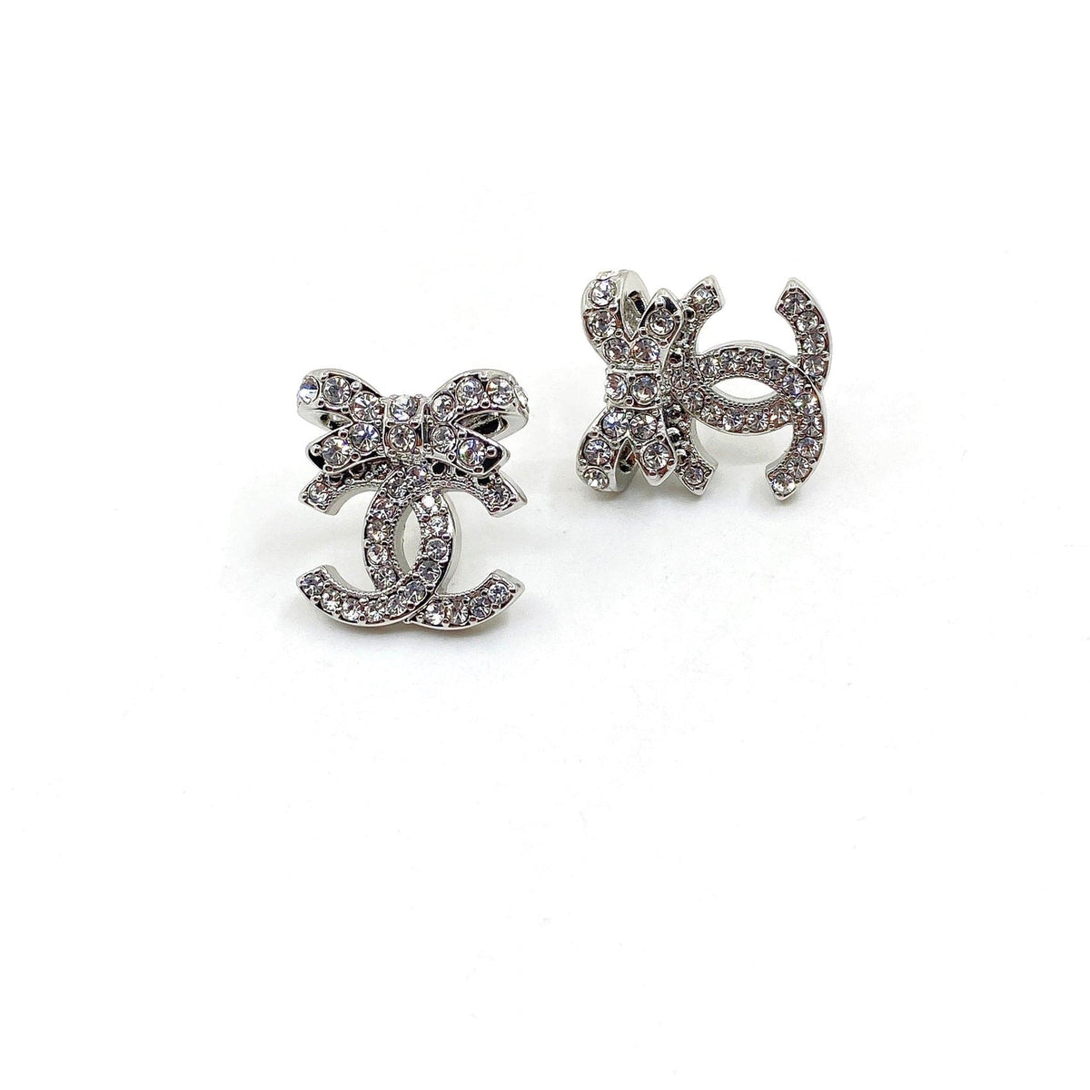 Chanel Strass Bow Stud Earrings - 18K Yellow Gold