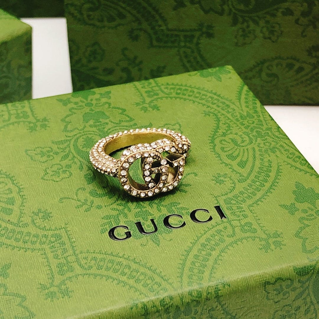 Gucci Double G Crystal Ring - 18K Yellow Gold