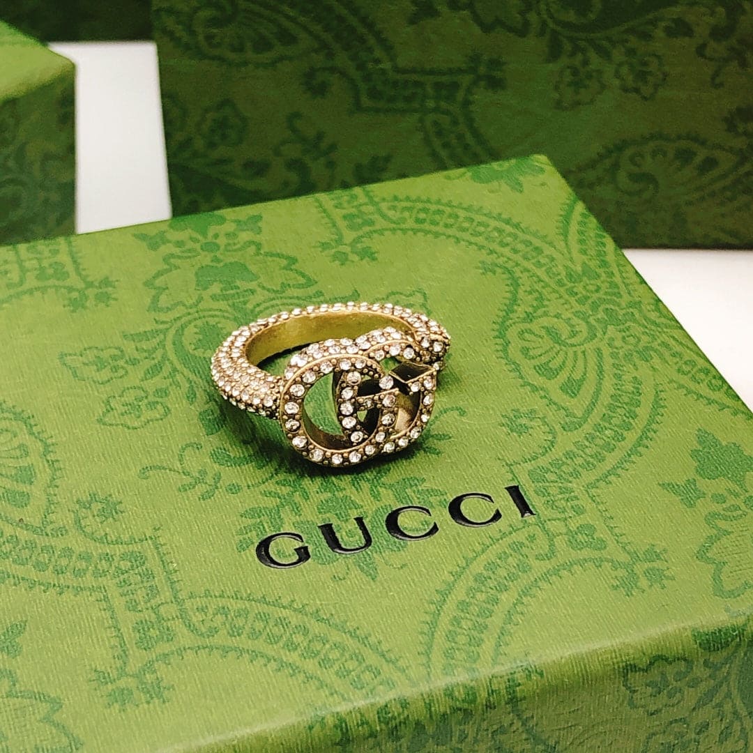 Gucci Double G Crystal Ring - 18K Yellow Gold
