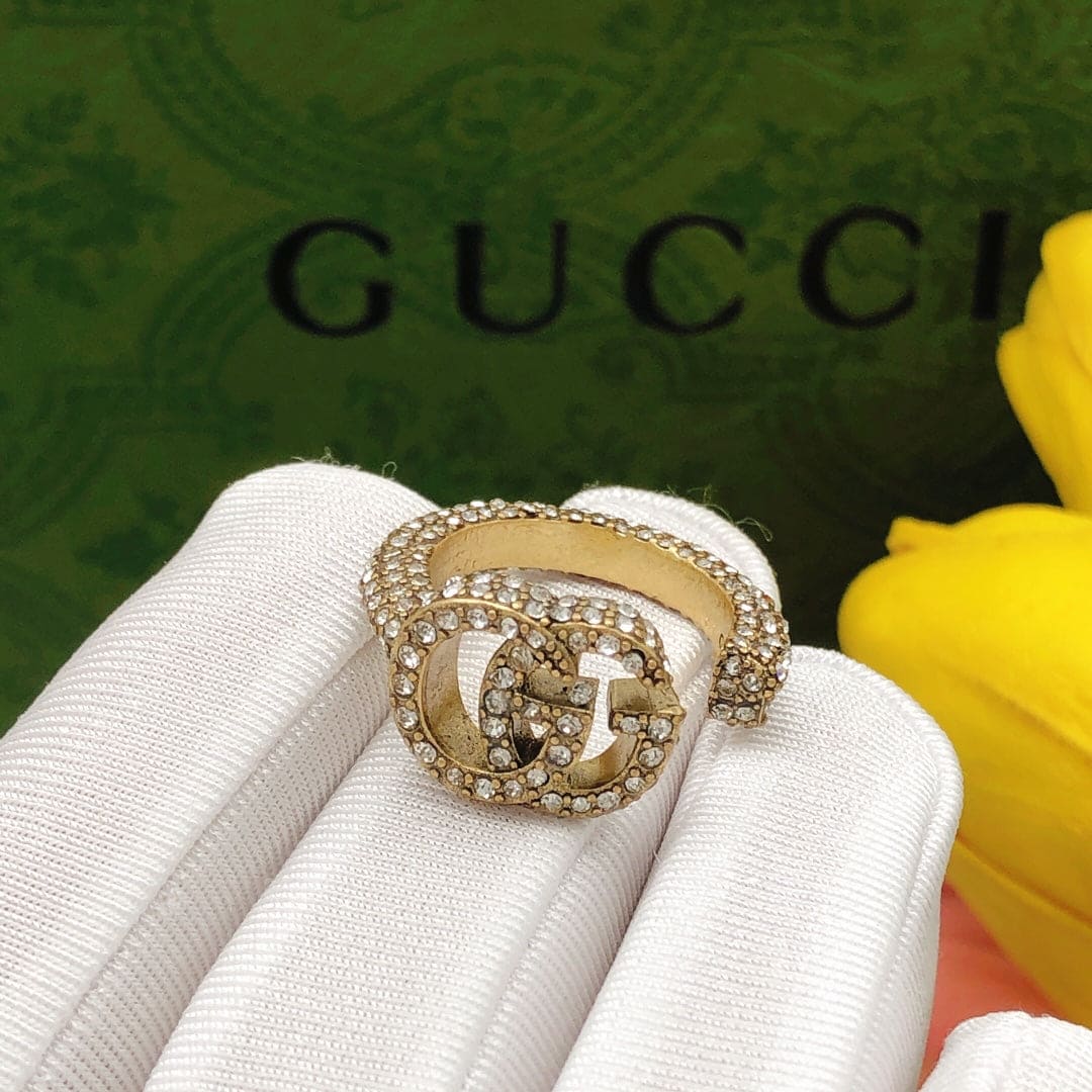 Gucci Double G Crystal Ring - 18K Yellow Gold