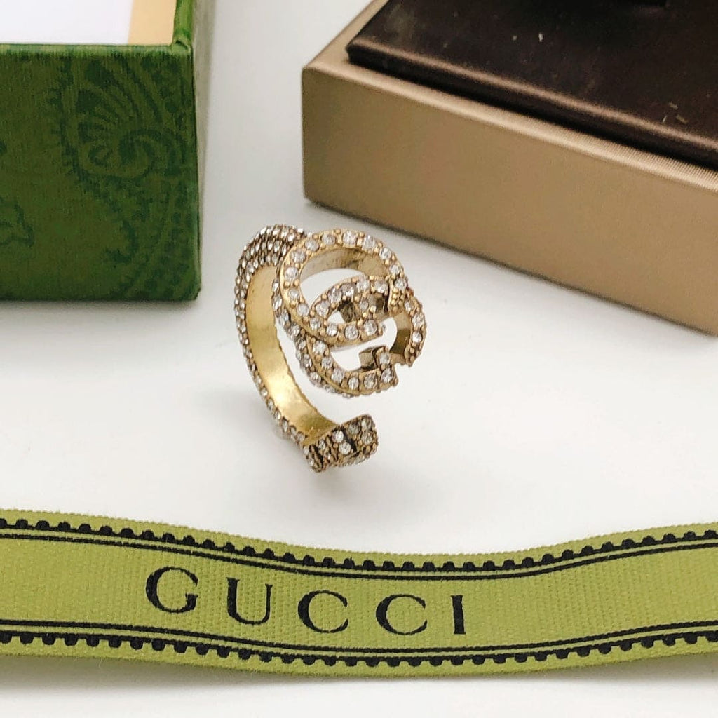Gucci Double G Crystal Ring - 18K Yellow Gold