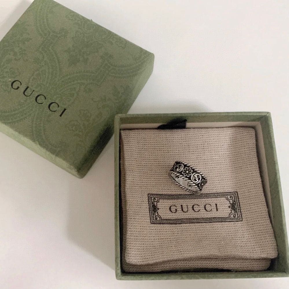 Gucci Double G Aged Sterling Silver Interlocking G Flower Ring