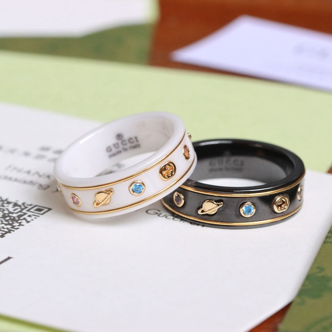 Gucci Double G Icon With Gemstones White Zirconia Ring - 18K Yellow Gold