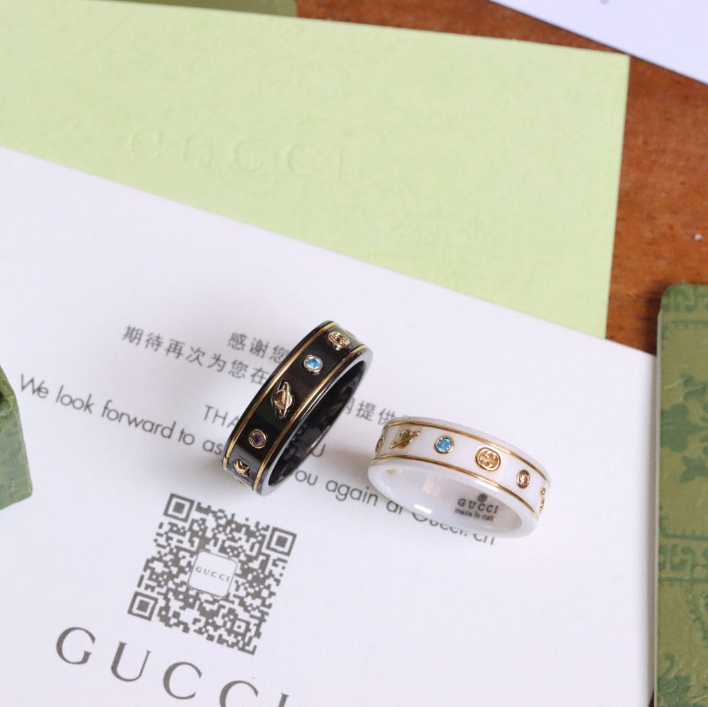 Gucci Double G Icon With Gemstones White Zirconia Ring - 18K Yellow Gold