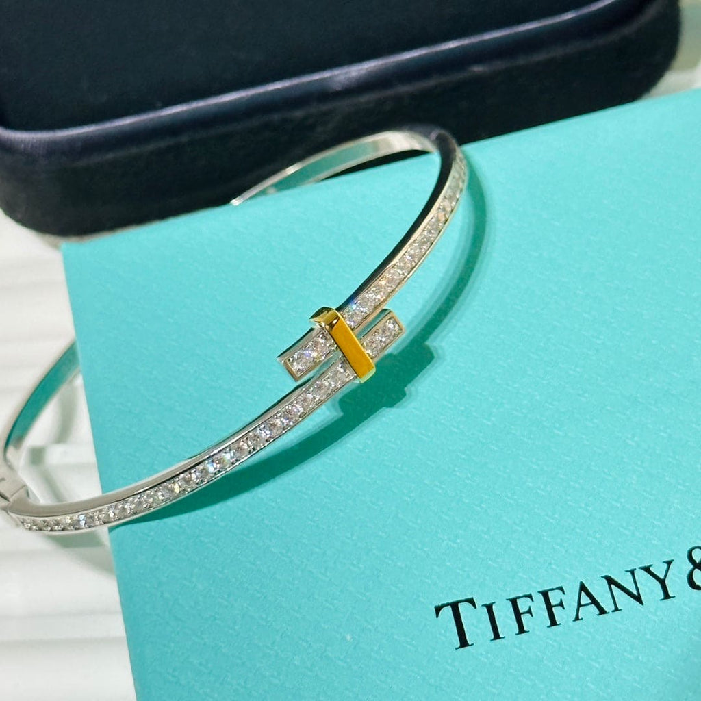 Tiffany Edge Hinged Bypass Bangle Bracelet - 18K White Gold