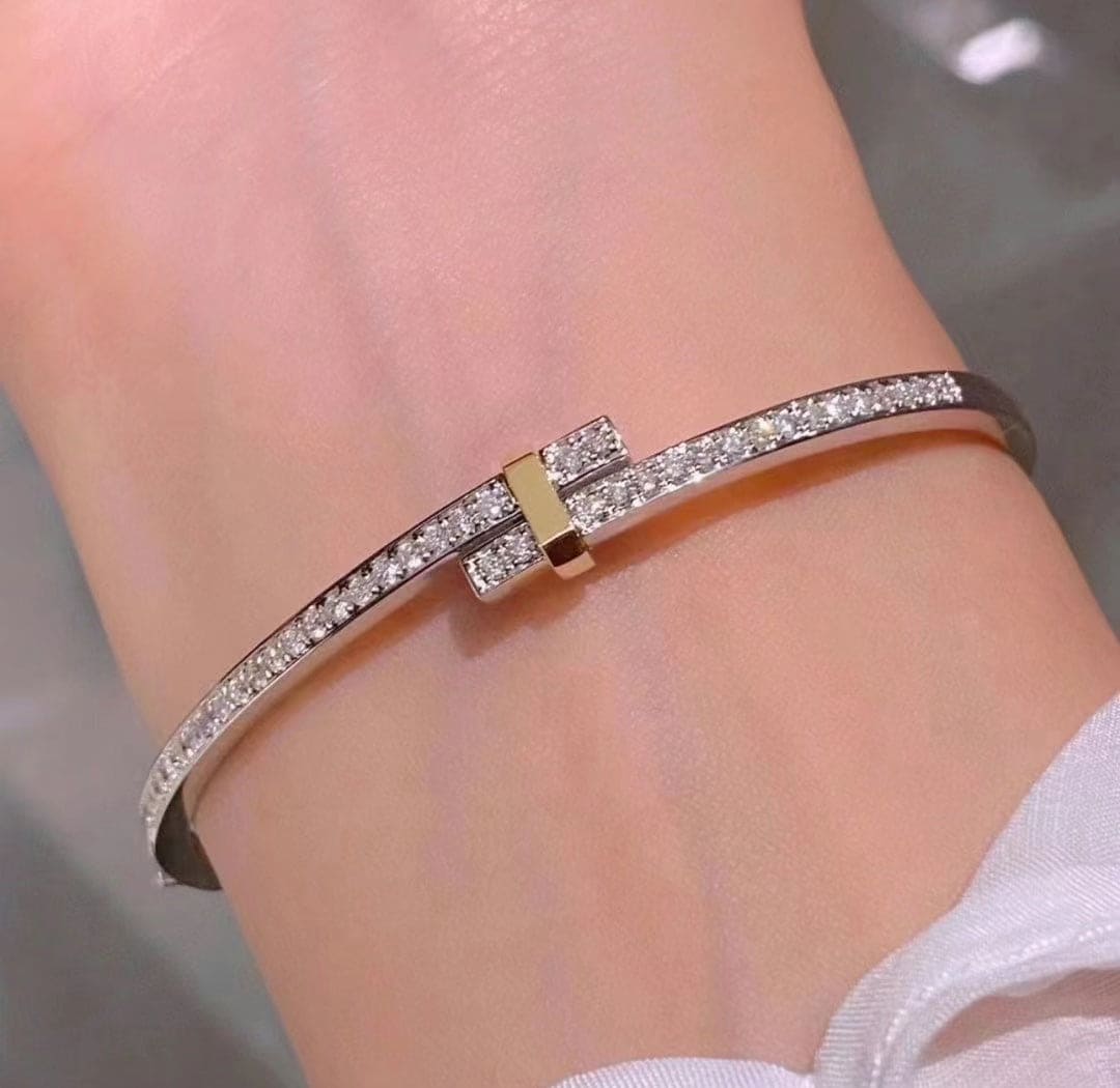 Tiffany Edge Hinged Bypass Bangle Bracelet - 18K White Gold