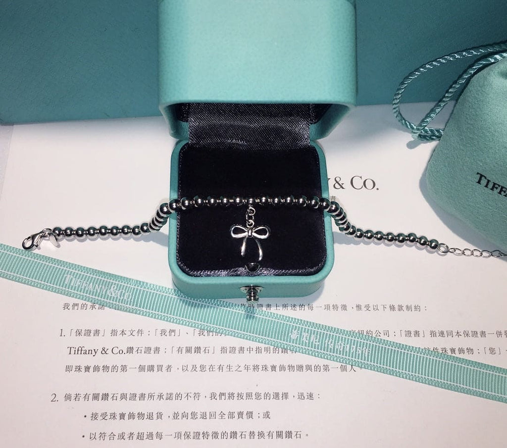 Tiffany Bow Charm Bead Bracelet - 18K White Gold