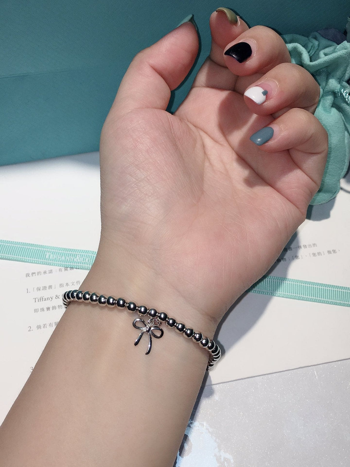 Tiffany Bow Charm Bead Bracelet - 18K White Gold