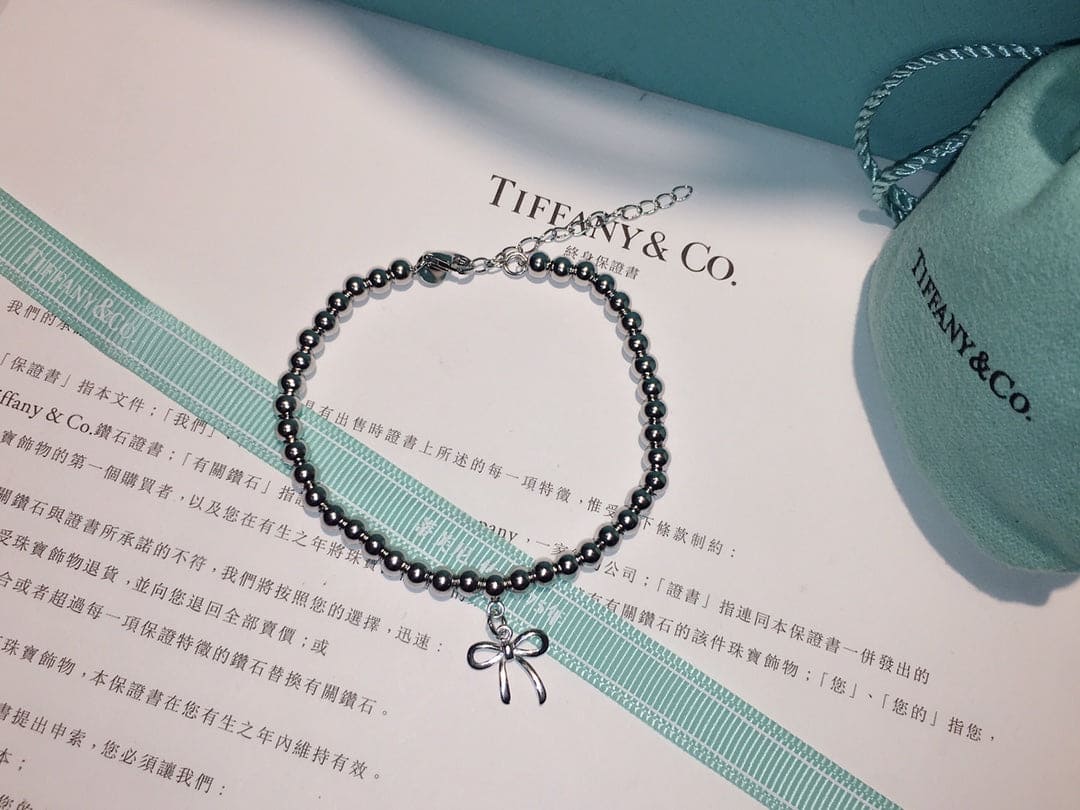Tiffany Bow Charm Bead Bracelet - 18K White Gold