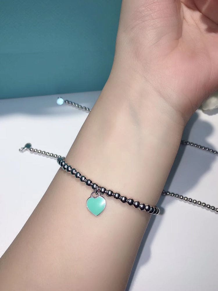 Return to Tiffany Blue Heart Tag Bead Bracelet - 18K White Gold