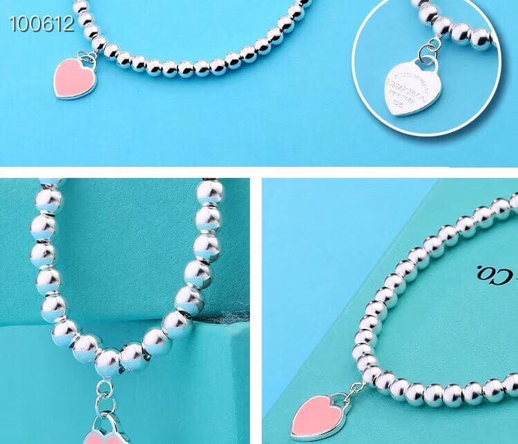 Return to Tiffany Pink Heart Tag Bead Bracelet - 18K White Gold