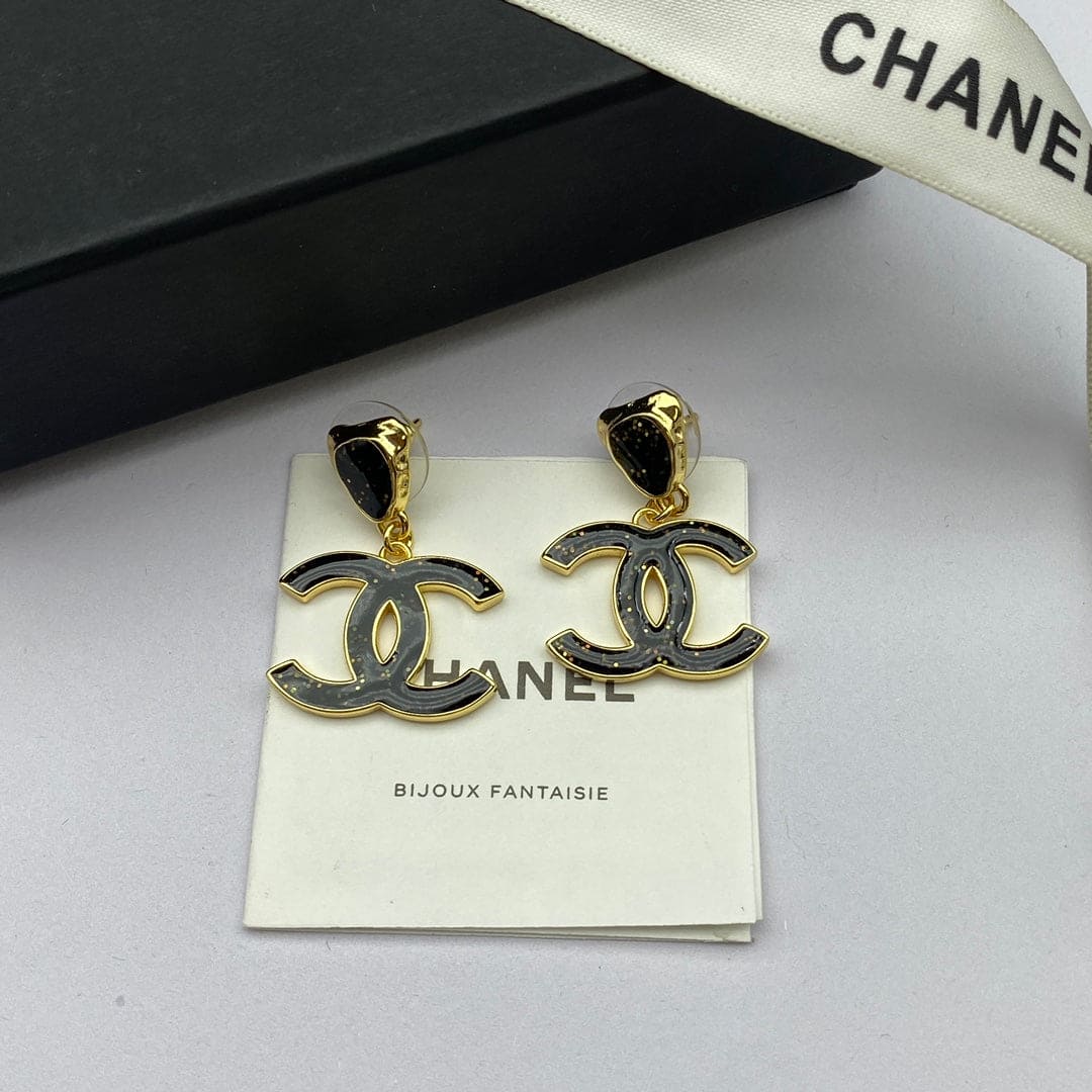 Chanel Classic Black Dangle Earrings - 18K Yellow Gold