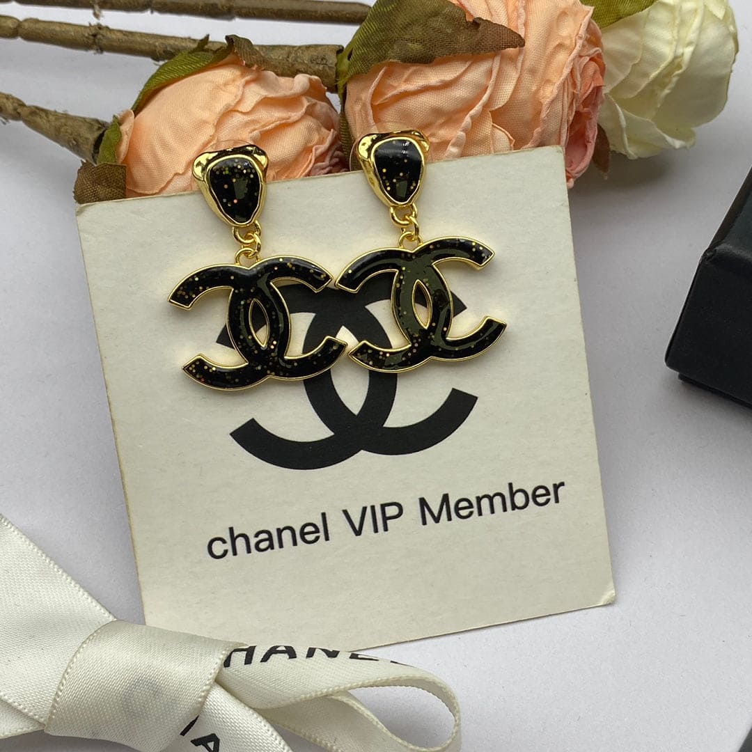 Chanel Classic Black Dangle Earrings - 18K Yellow Gold