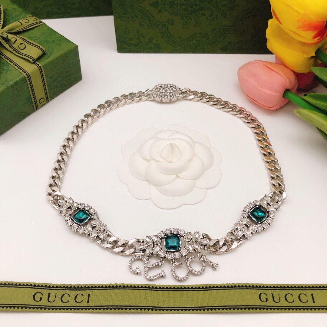 Gucci Double G Script Diamond Necklace