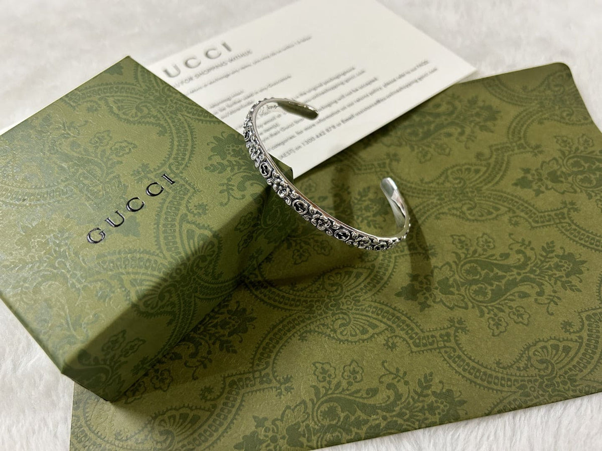 Gucci Double G Interlocking G Cuff With Flowers Bracelet