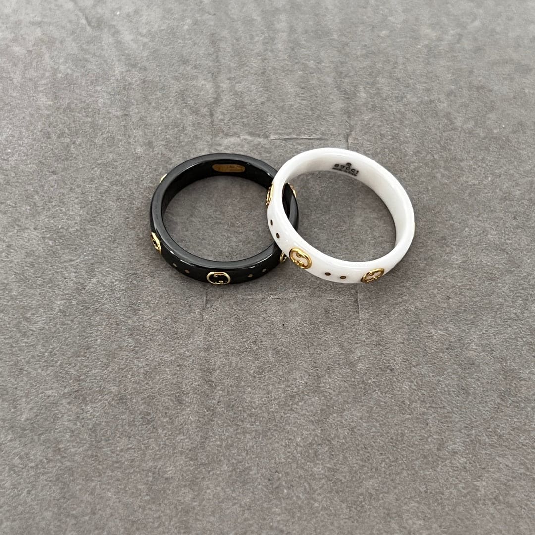 Gucci Double G Icon White Zirconia Ring - 5 mm Width - 18K Yellow Gold