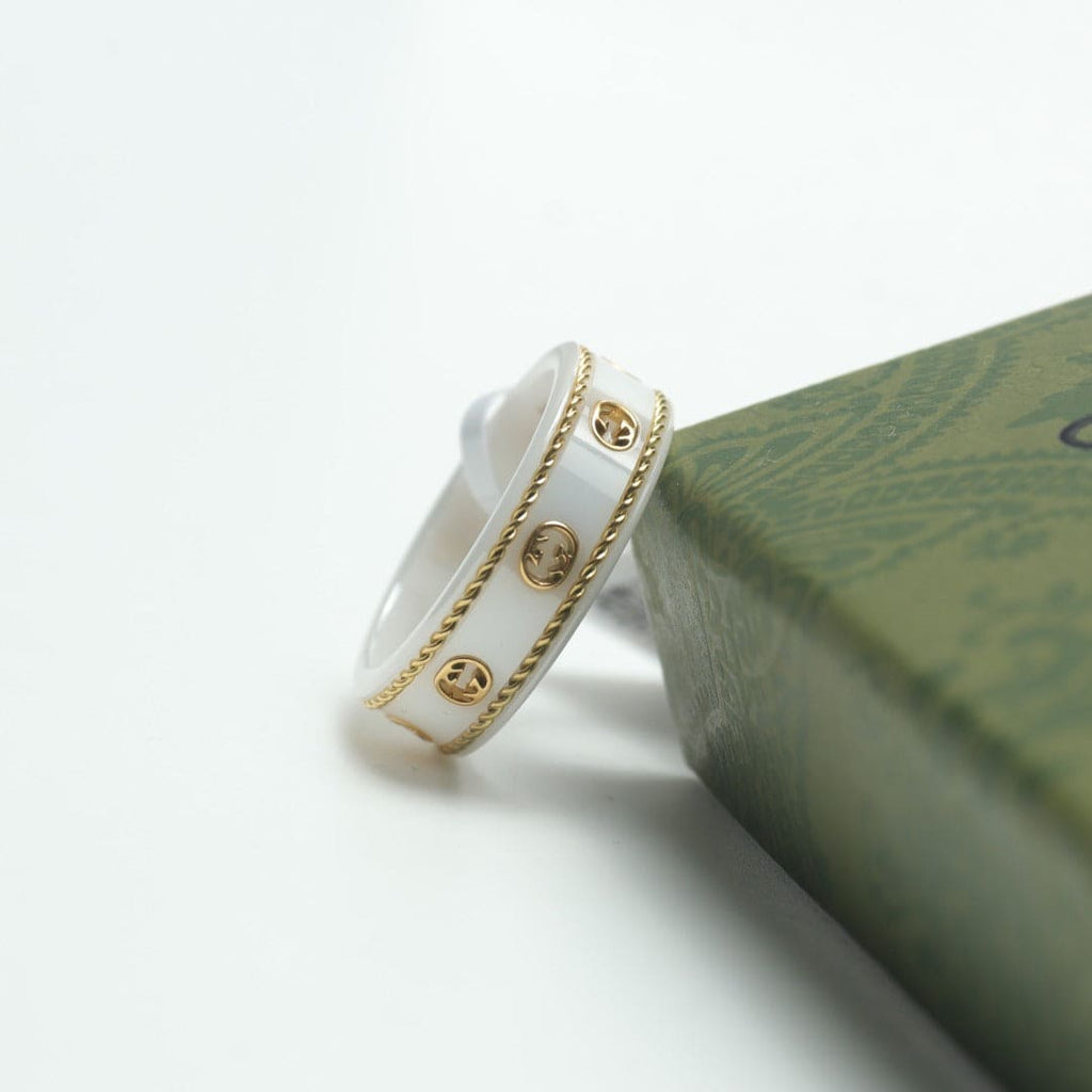 Gucci Double G Interlocking G Icon White Zirconia Ring - 18K Yellow Gold
