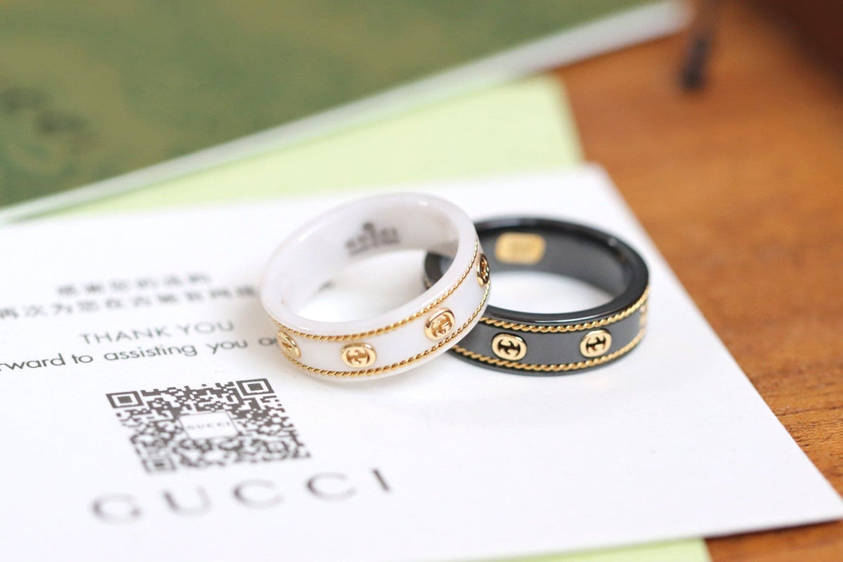 Gucci Double G Interlocking G Icon White Zirconia Ring - 18K Yellow Gold