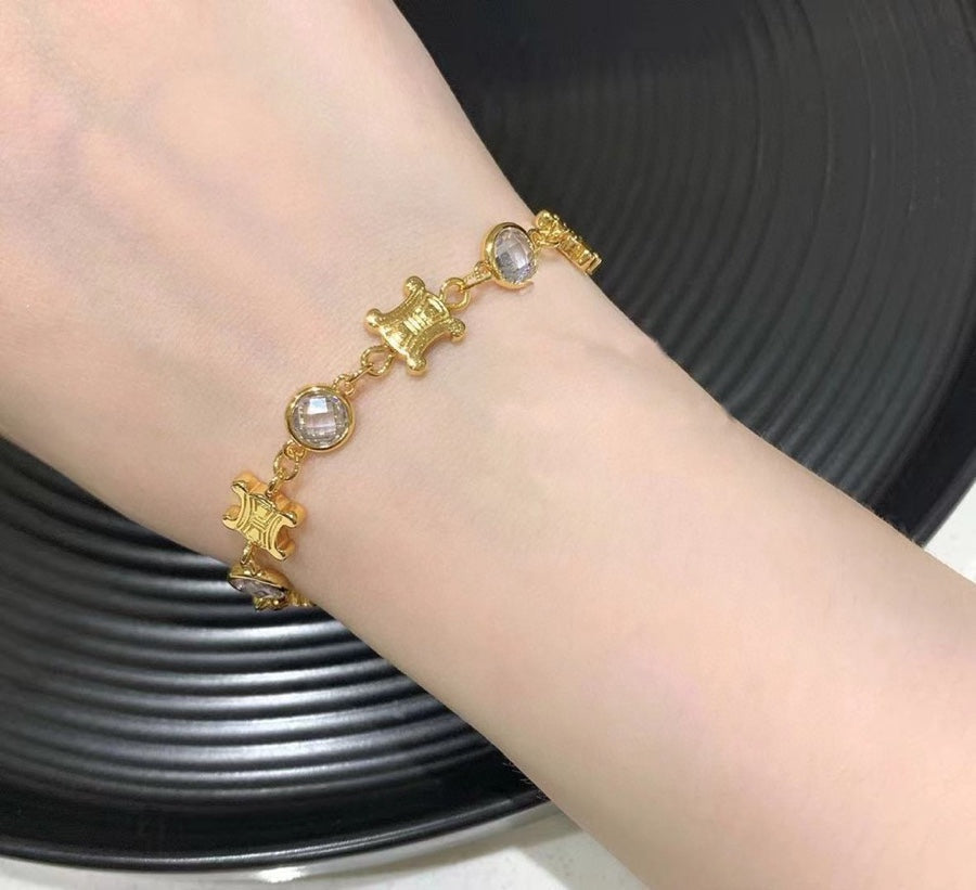 Celine Triomphe Crystal Bracelet - 18K Gold