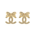 Chanel Strass Bow Stud Earrings - 18K Yellow Gold