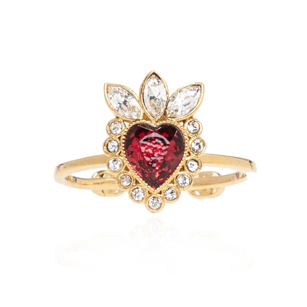 Gucci Double G Crystal Heart Ring - 18K Yellow Gold