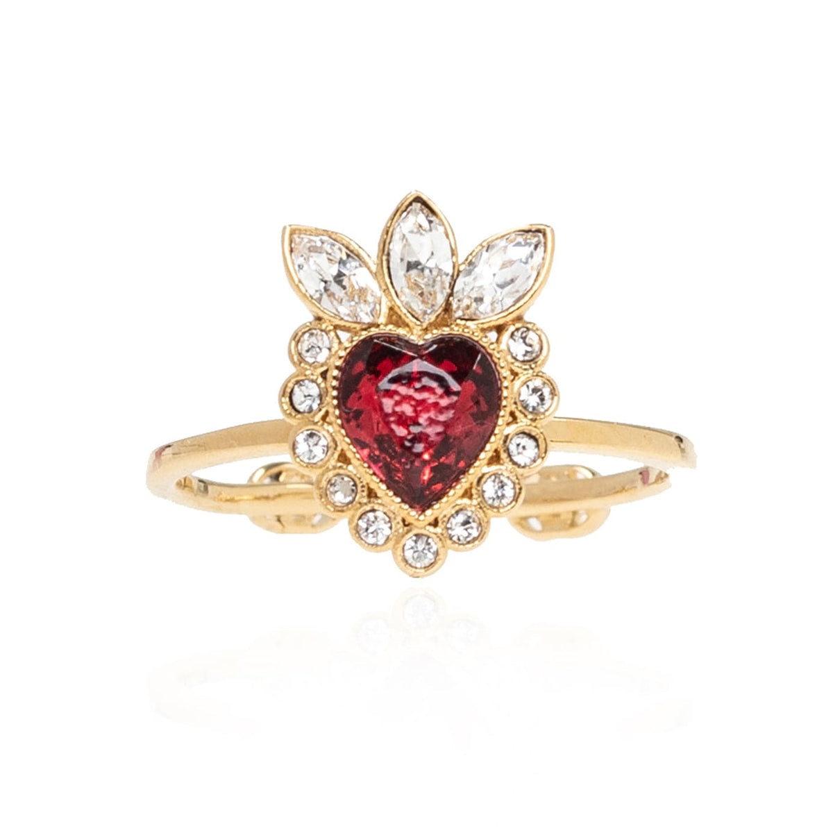 Gucci Double G Crystal Heart Ring - 18K Yellow Gold