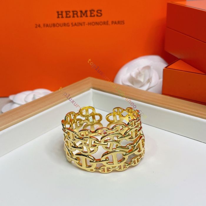 Hermes Chaine D'Ancre Wide Cutwork Bracelet - 18K Gold