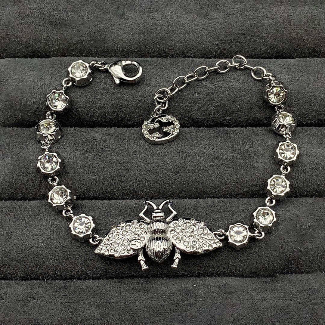 Gucci Double G Interlocking G Bee Crystal Bracelet