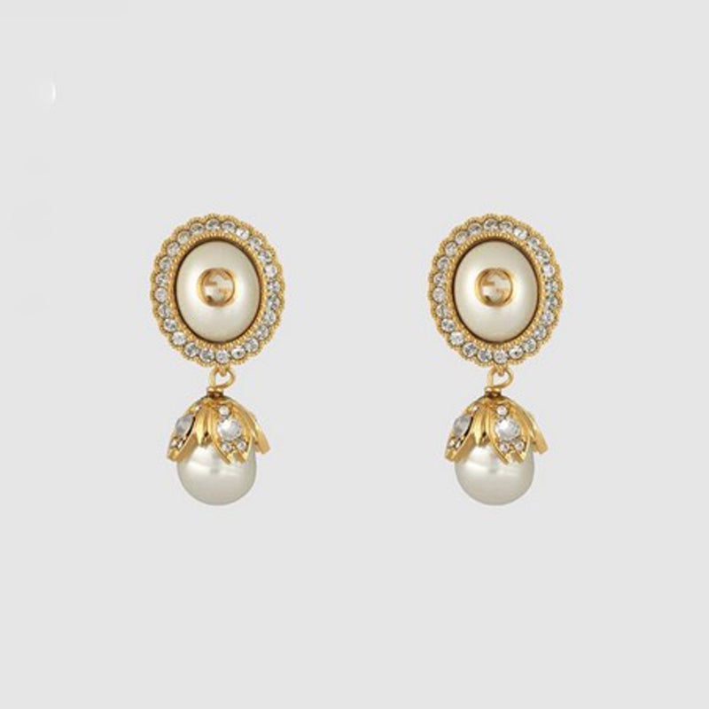 Gucci Double G Flower Pearl Earrings - 18K Yellow Gold