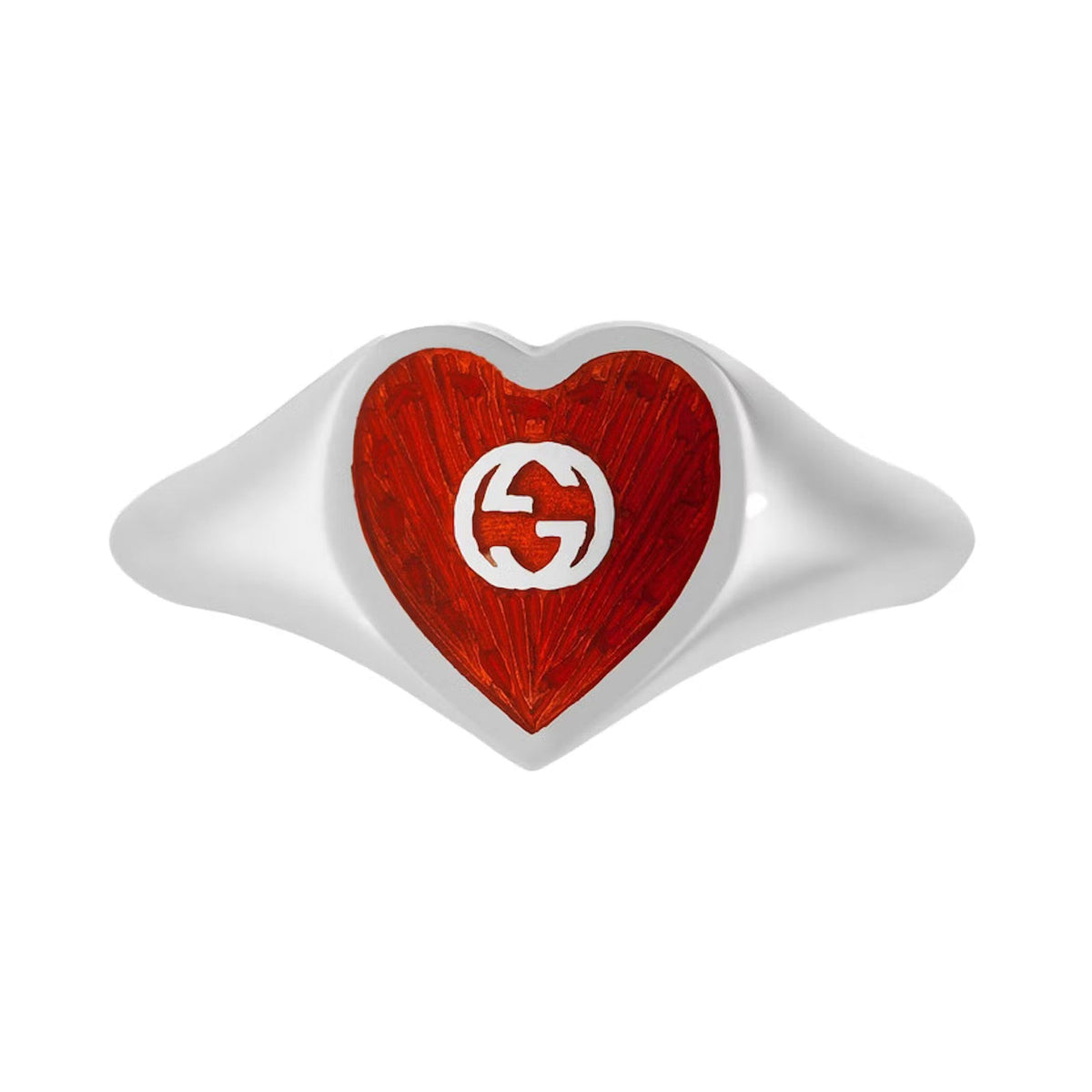 Gucci Double G Interlocking G Red Enamel Heart Ring