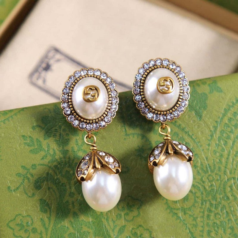 Gucci Double G Flower Pearl Earrings - 18K Yellow Gold