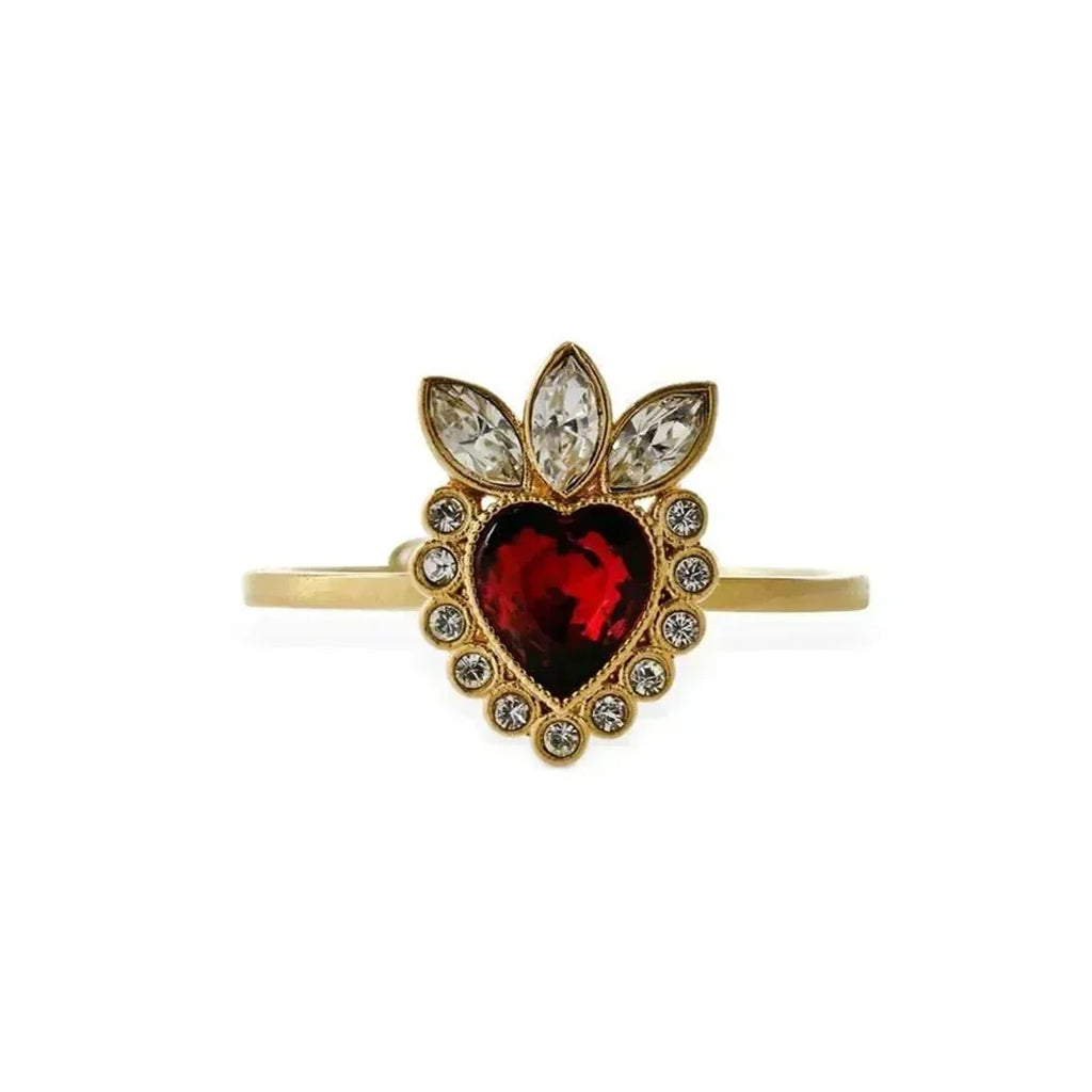 Gucci Double G Crystal Heart Ring - 18K Yellow Gold