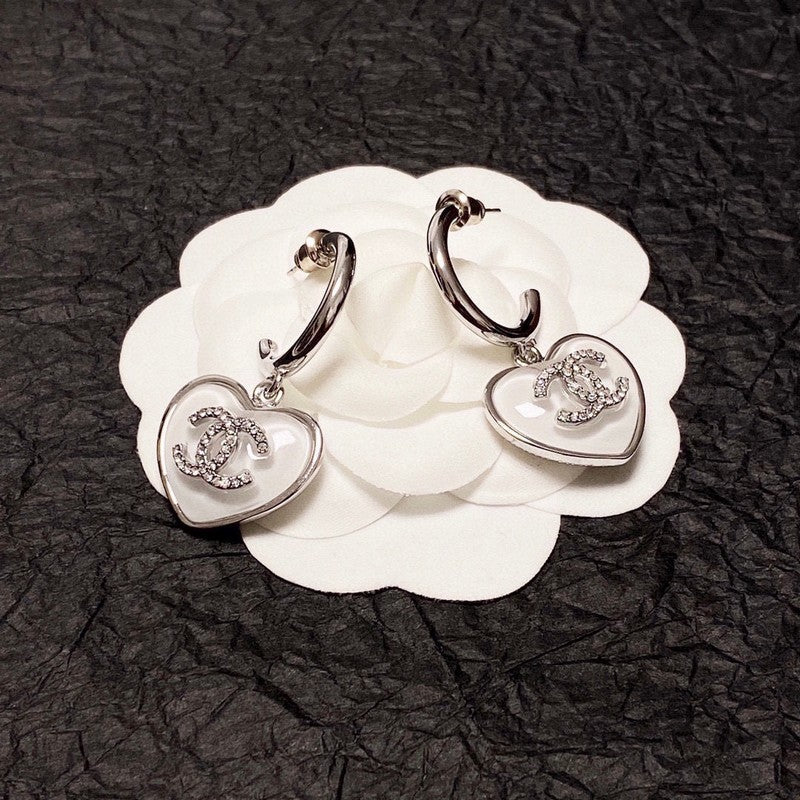 Chanel White Heart Earrings - 18K White Gold