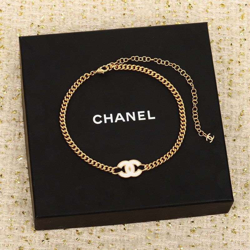 Chanel White Logo Choker Necklace
