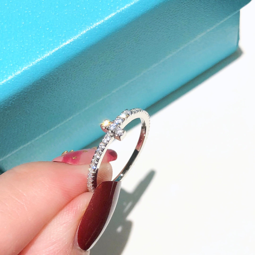 Tiffany Moissanite Wire Ring - 18K White Gold