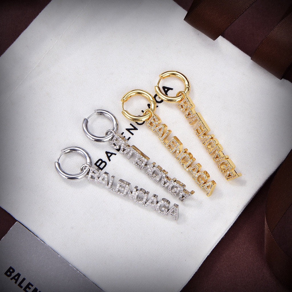 Balenciaga Typo Mirror Hoop Crystal Earrings - 18K Gold