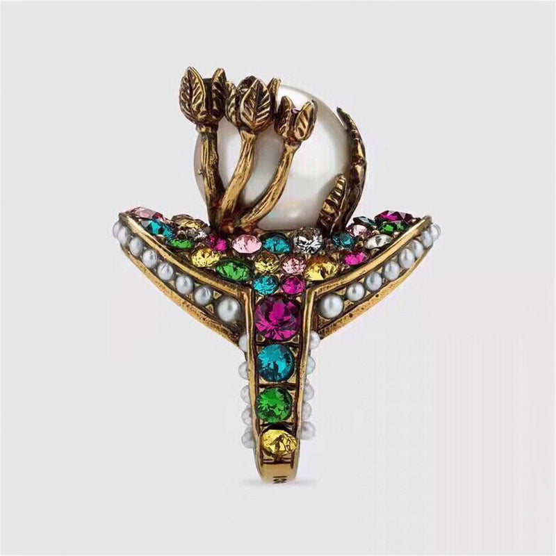 Gucci Double G Multistone Pearl Ring - 18K Yellow Gold