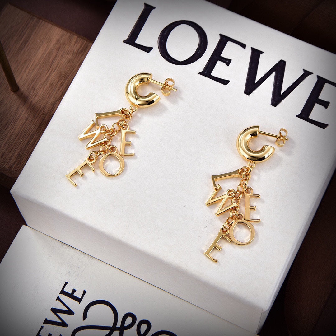 LOEWE Anagram Script Earrings - 18K Yellow Gold