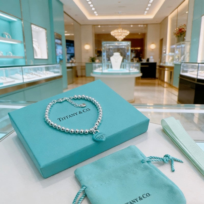 Return to Tiffany Big Blue Heart Tag Bead Bracelet - 18K White Gold