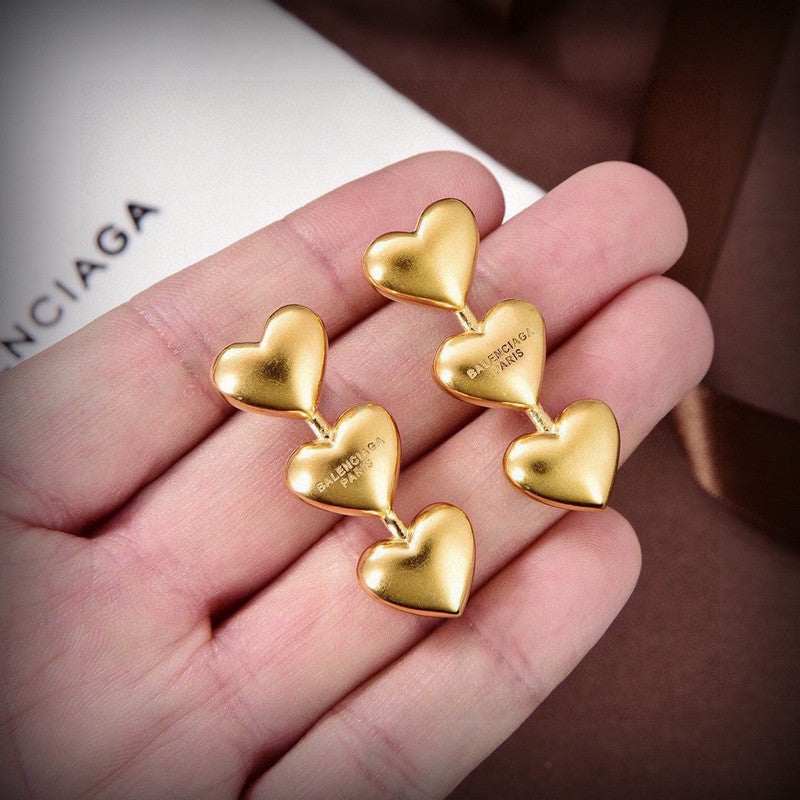 Balenciaga Three Heart Earrings - 18K Yellow Gold
