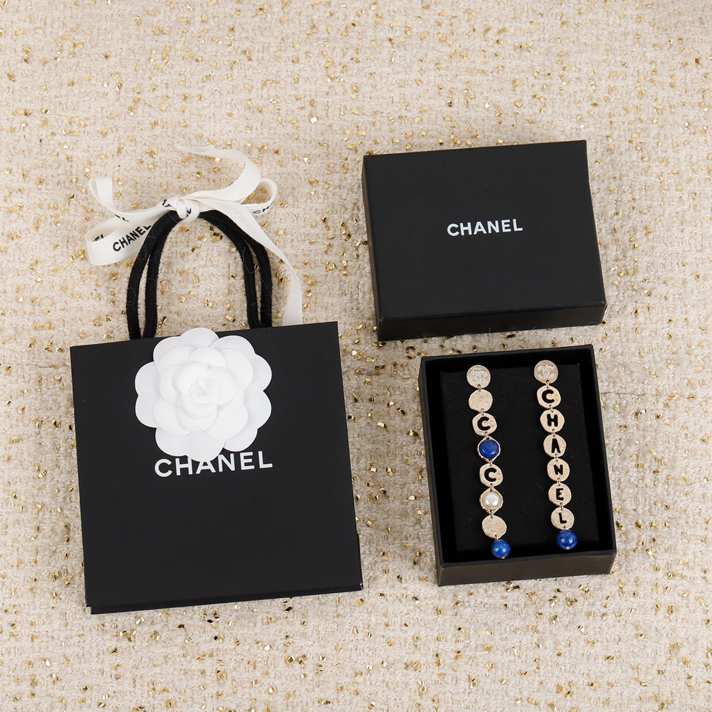 Chanel Script Pendant Earrings - 18K Yellow Gold